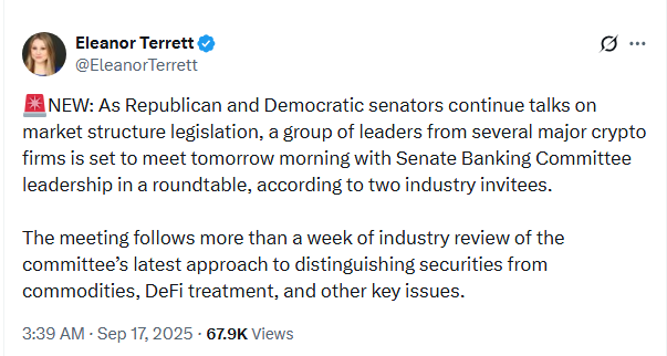 Today the crypto industry will meet with the U.S. Senate