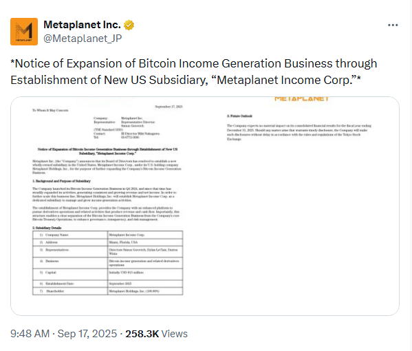 Bitcoin instead of Yen: Metaplanet turns into a crypto giant