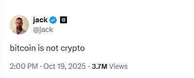 “Bitcoin is not crypto”: Jack Dorsey shakes the crypto world again