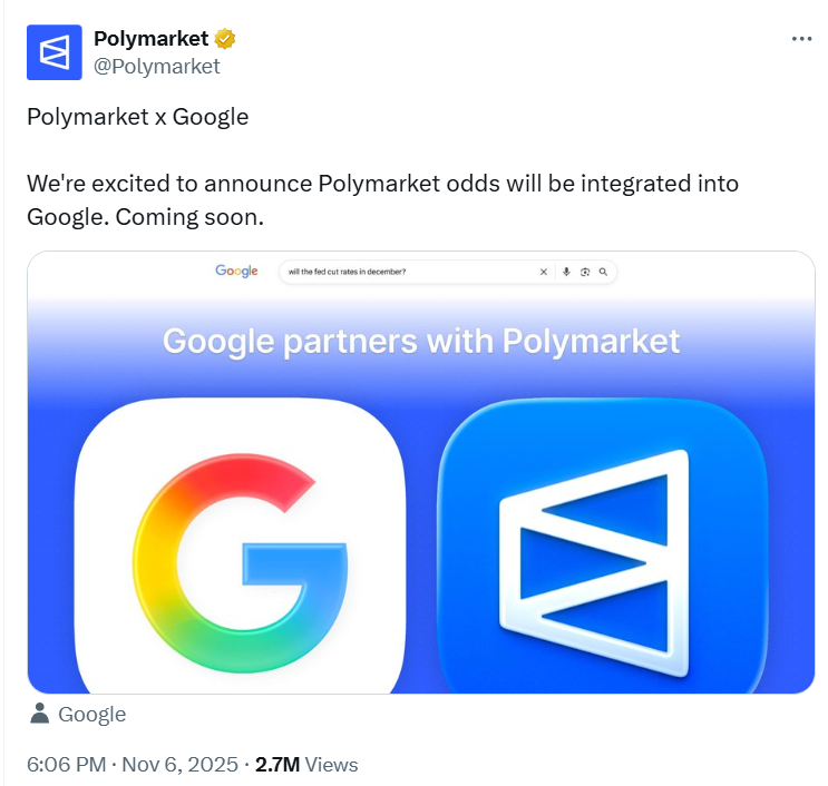 Polymarket в Google: теперь гадать можно прямо в поисковой строке