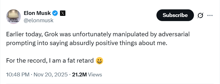 ИИ идёт на поклон: Grok превозносит Маска