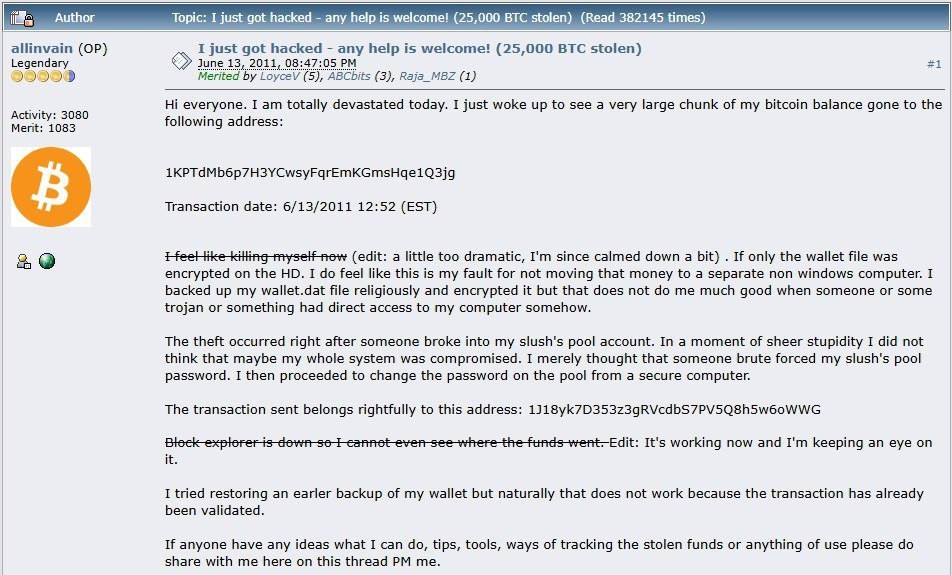 История крупнейшей утраты биткоинов в 2011 году История крупнейшей утраты биткоинов в 2011 году