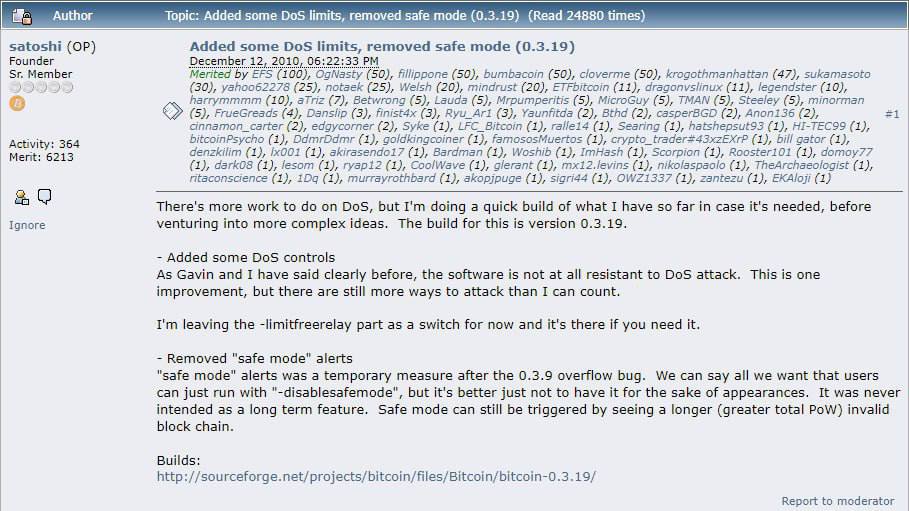 Останнє публічне повідомлення Сатоші Накамото