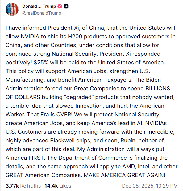 H200 от Nvidia уходят в Китай