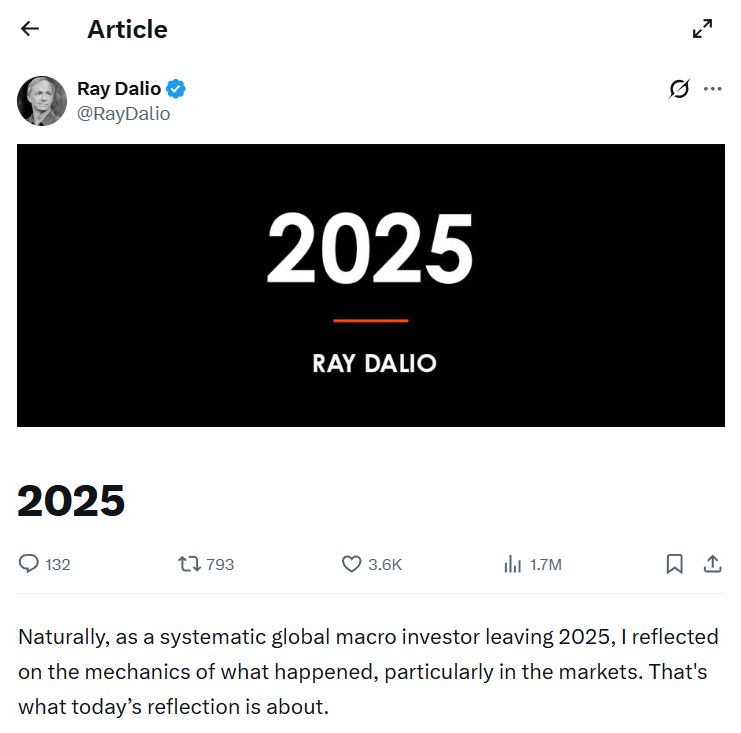 Итоги 2025 от Рэя Далио: почему иллюзия роста может быть обманчивой